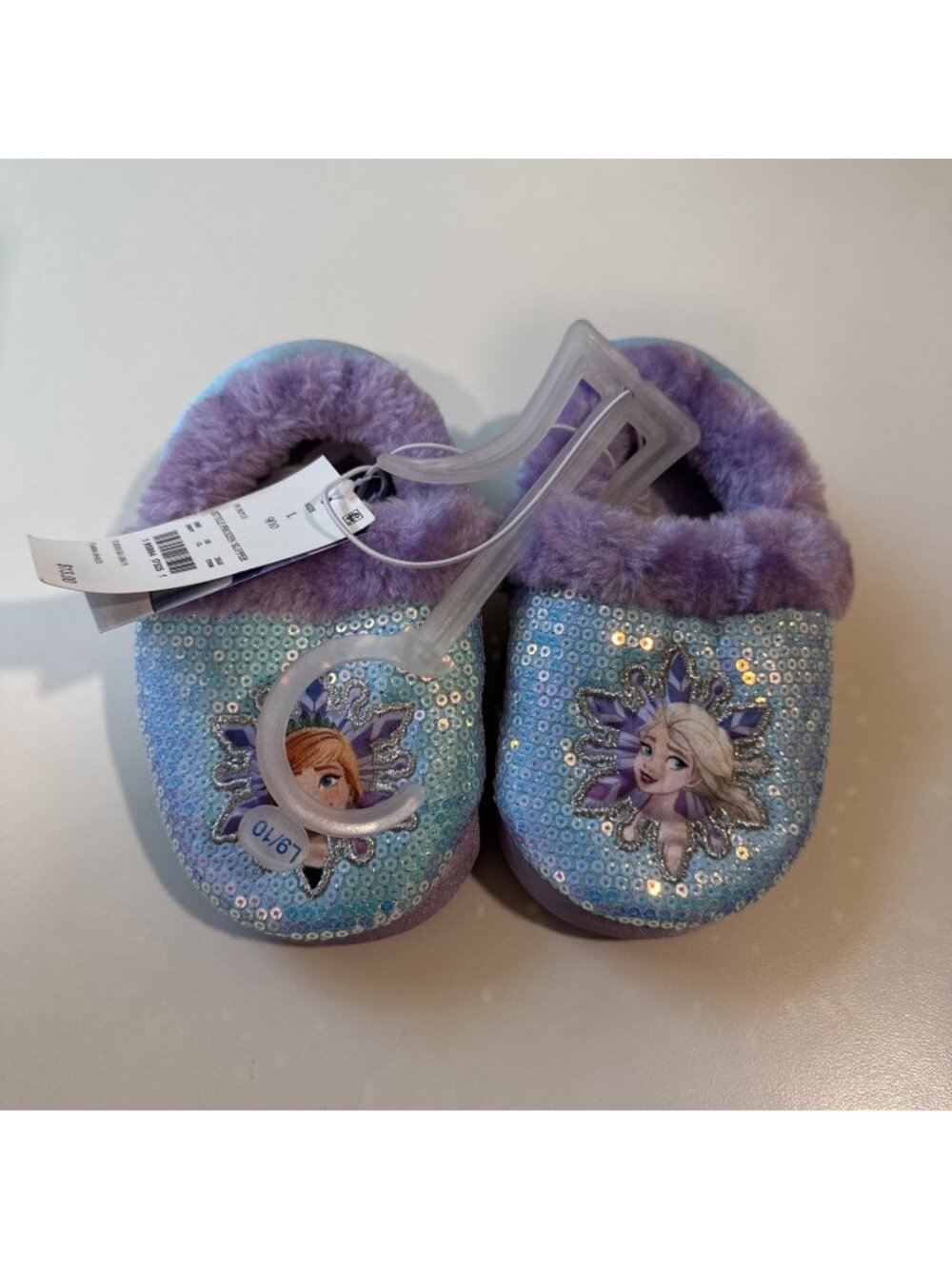 Disney Frozen Elsa & Anna Sequin Slippers Size Small 9-10 Toddler Girls Purple